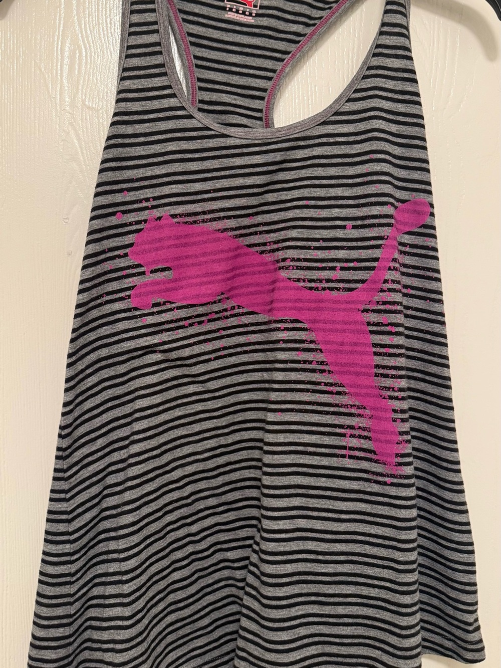 Puma Gray Striped Racerback Tank with Hot Pink Puma Logo